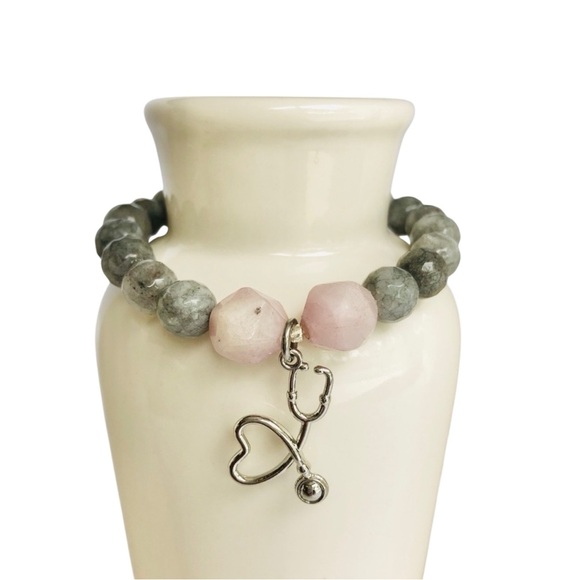 GEMSTONE Agate Kunzite Stethoscope Healthcare Nurse Doctor Bracelet - Picture 1 of 3